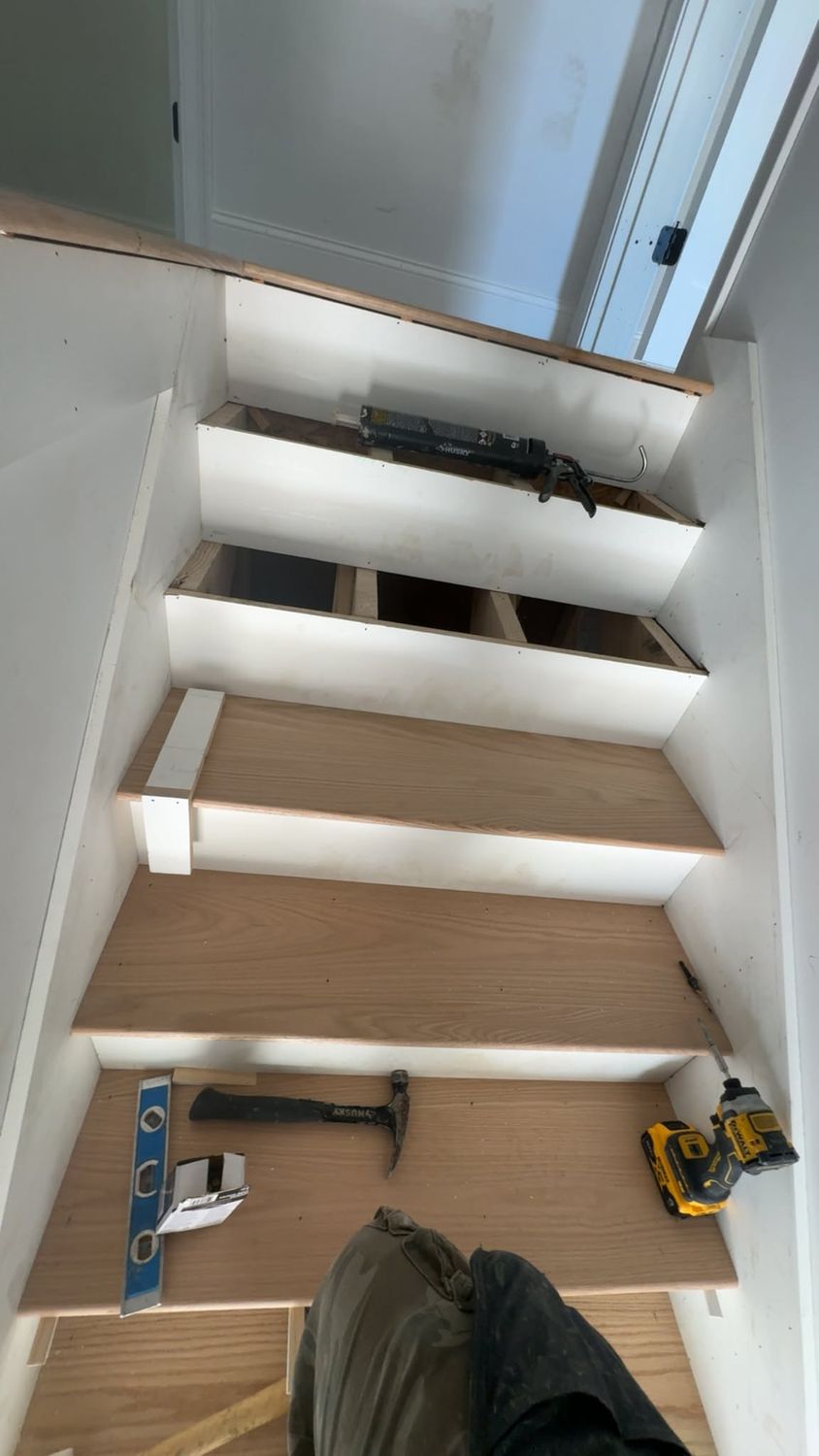 Stair treads with lighting installed
